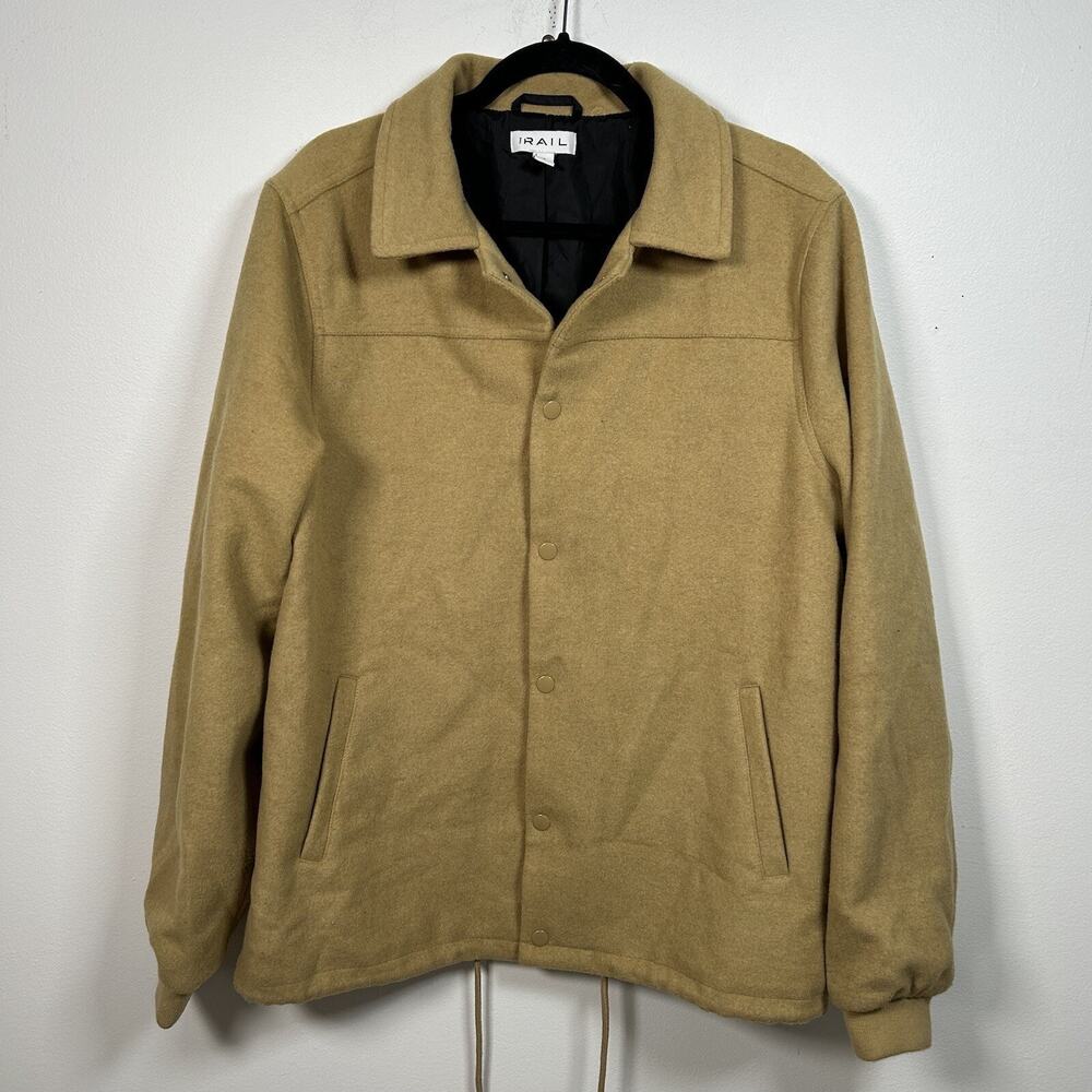 The Rail Jacket Mens Large Tan Snap Button Long Sleeve Lined Drawstring Waist